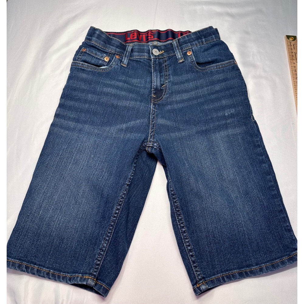 Levis 511 Slim Fit Denim Shorts boys Size 14 adjustable waist Dark Wash Blue